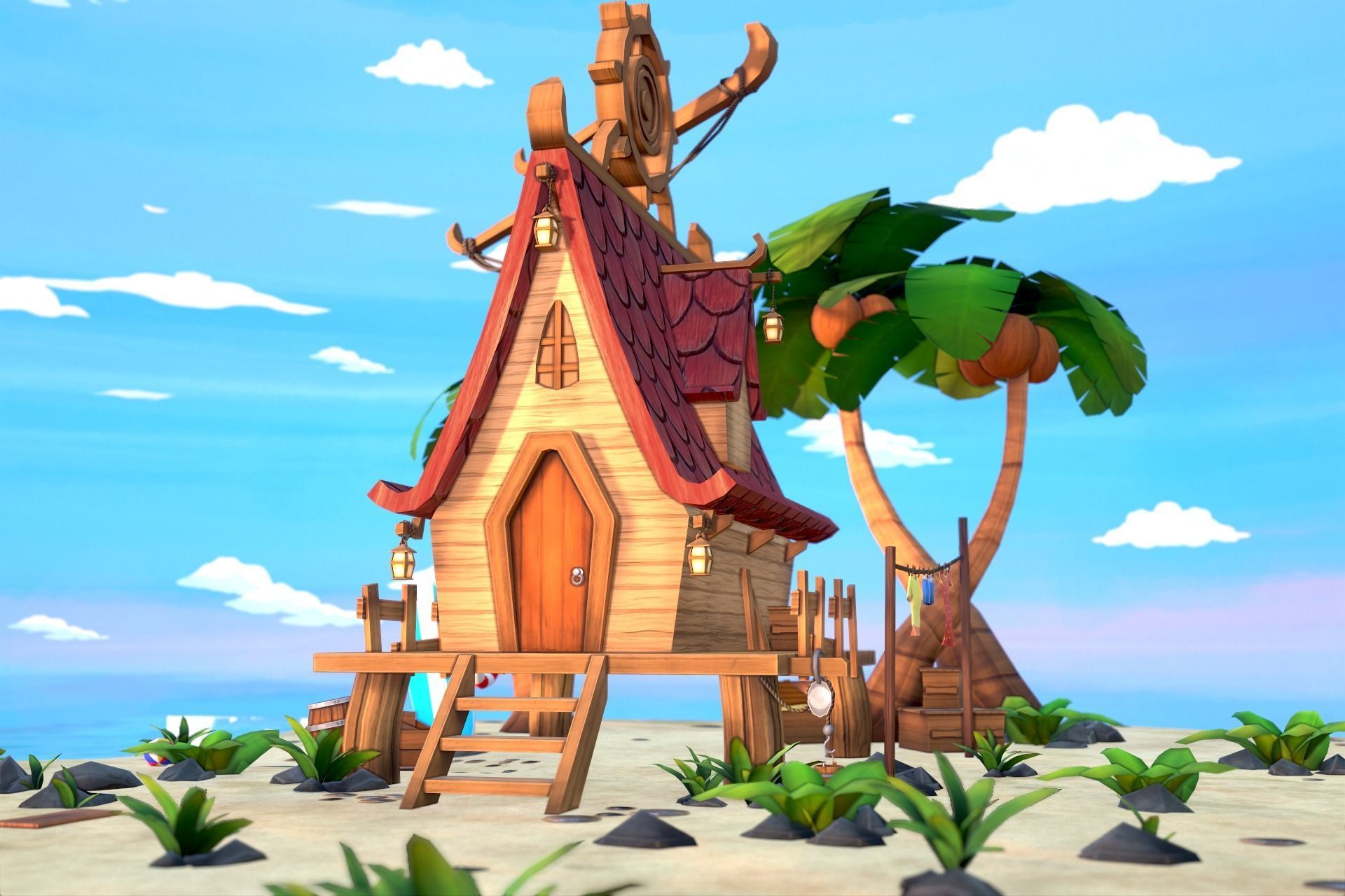 Beach House  Low-poly 3D model_3