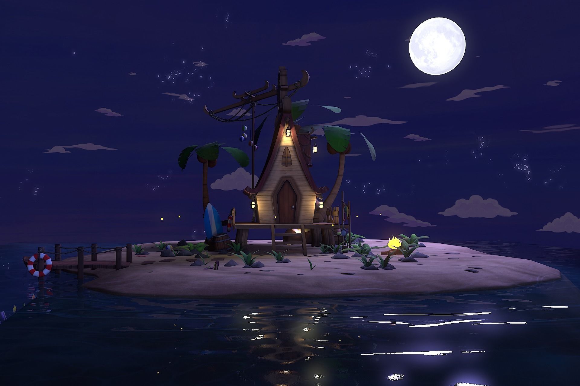 Beach House  Low-poly 3D model_21