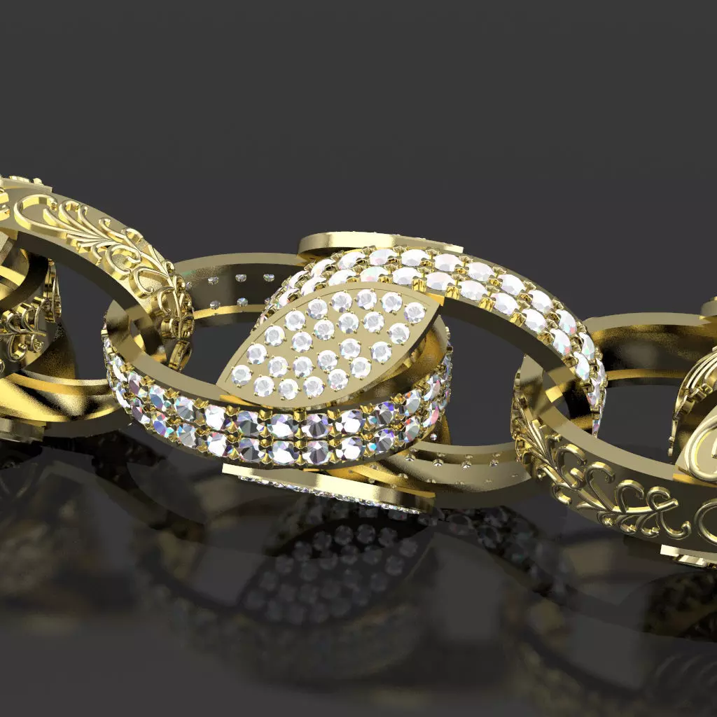cz diamond stone set tulip link bracelet 3D print model