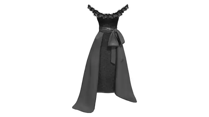 Ruffled Off Shoulder Long Black Gown
