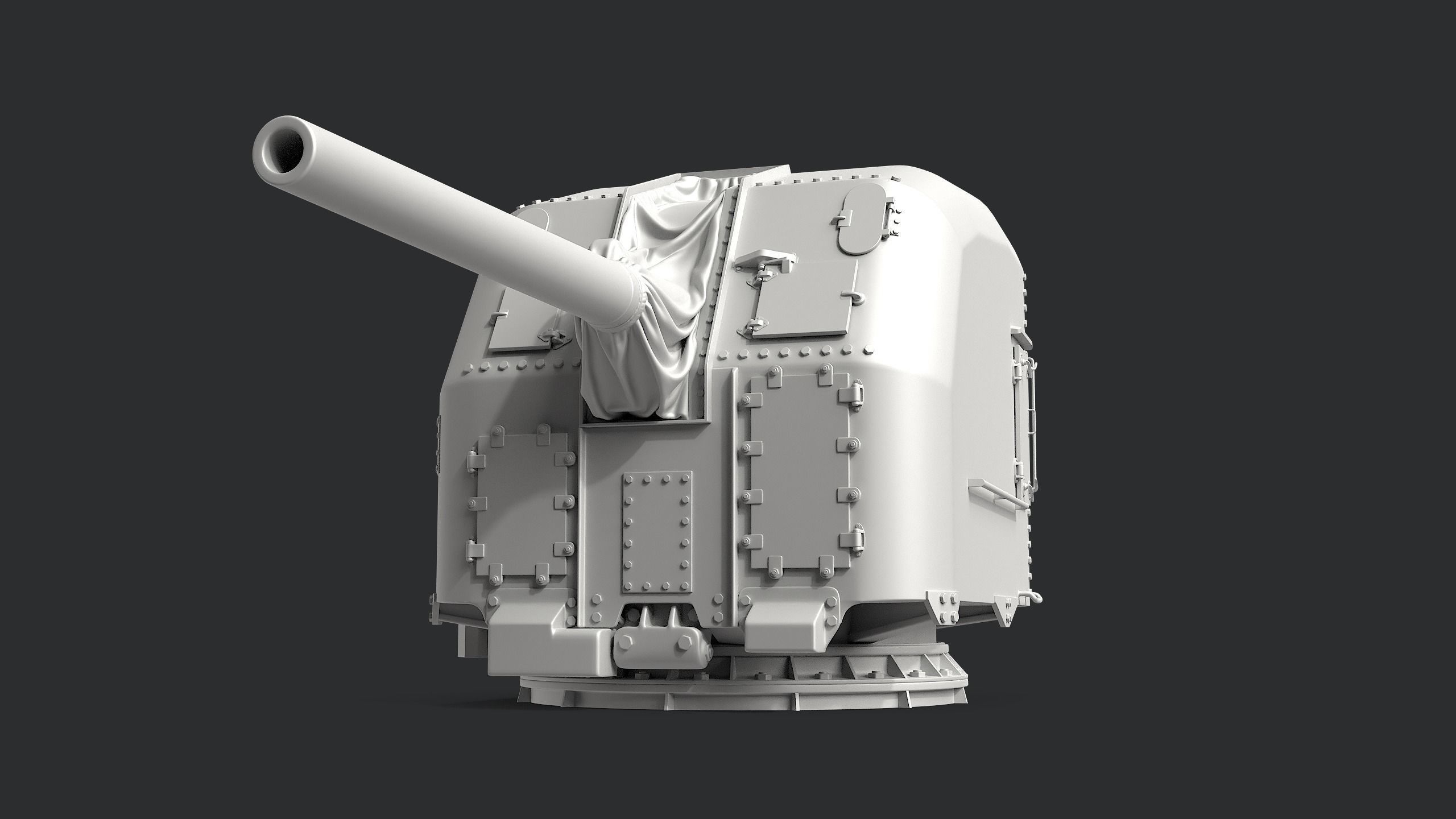 5-inch Mark 30 enclosed base naval cannon 3D model_1
