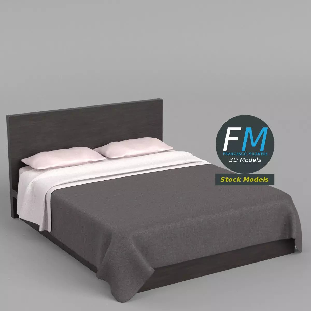 Double bed 3D model_0
