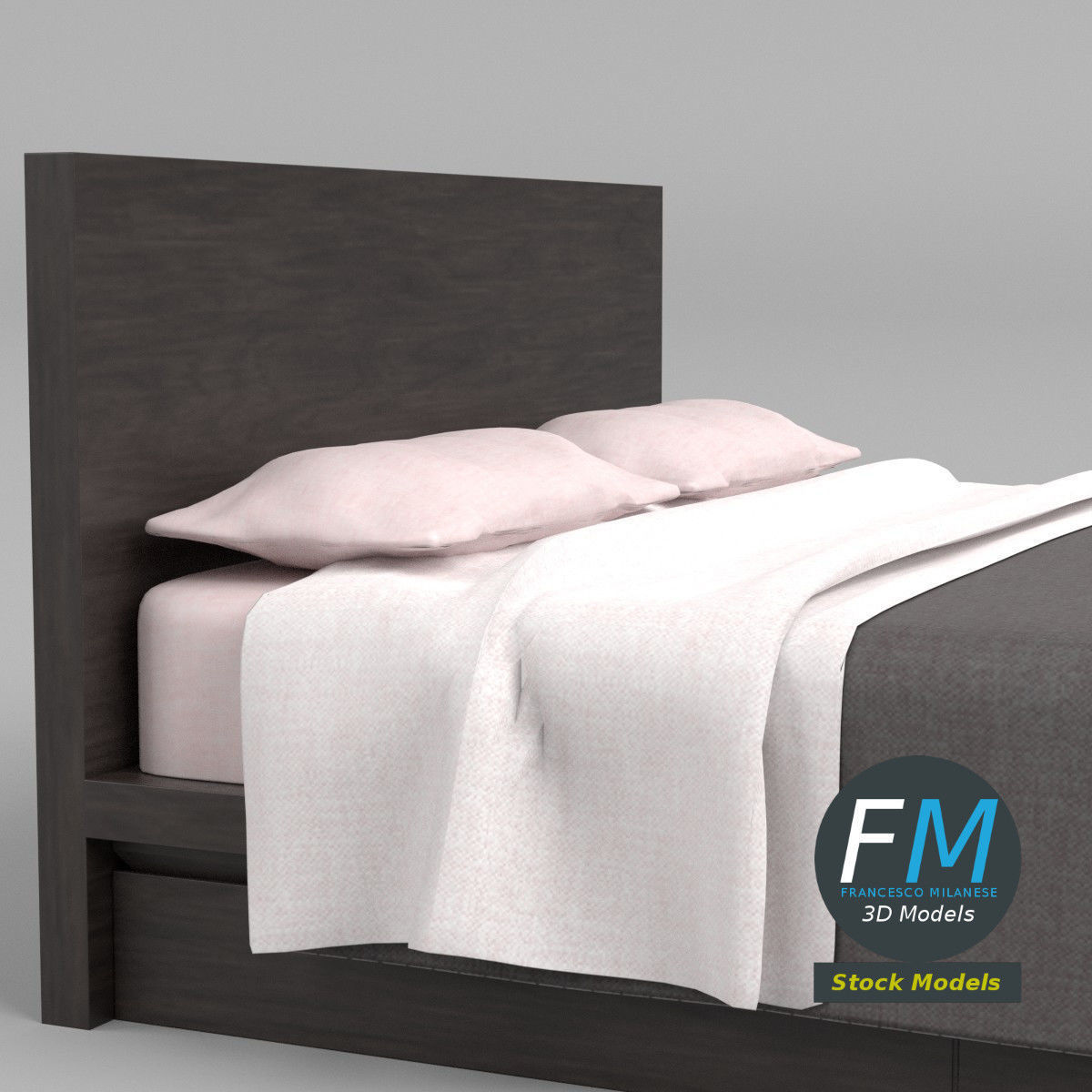 Double bed 3D model_4