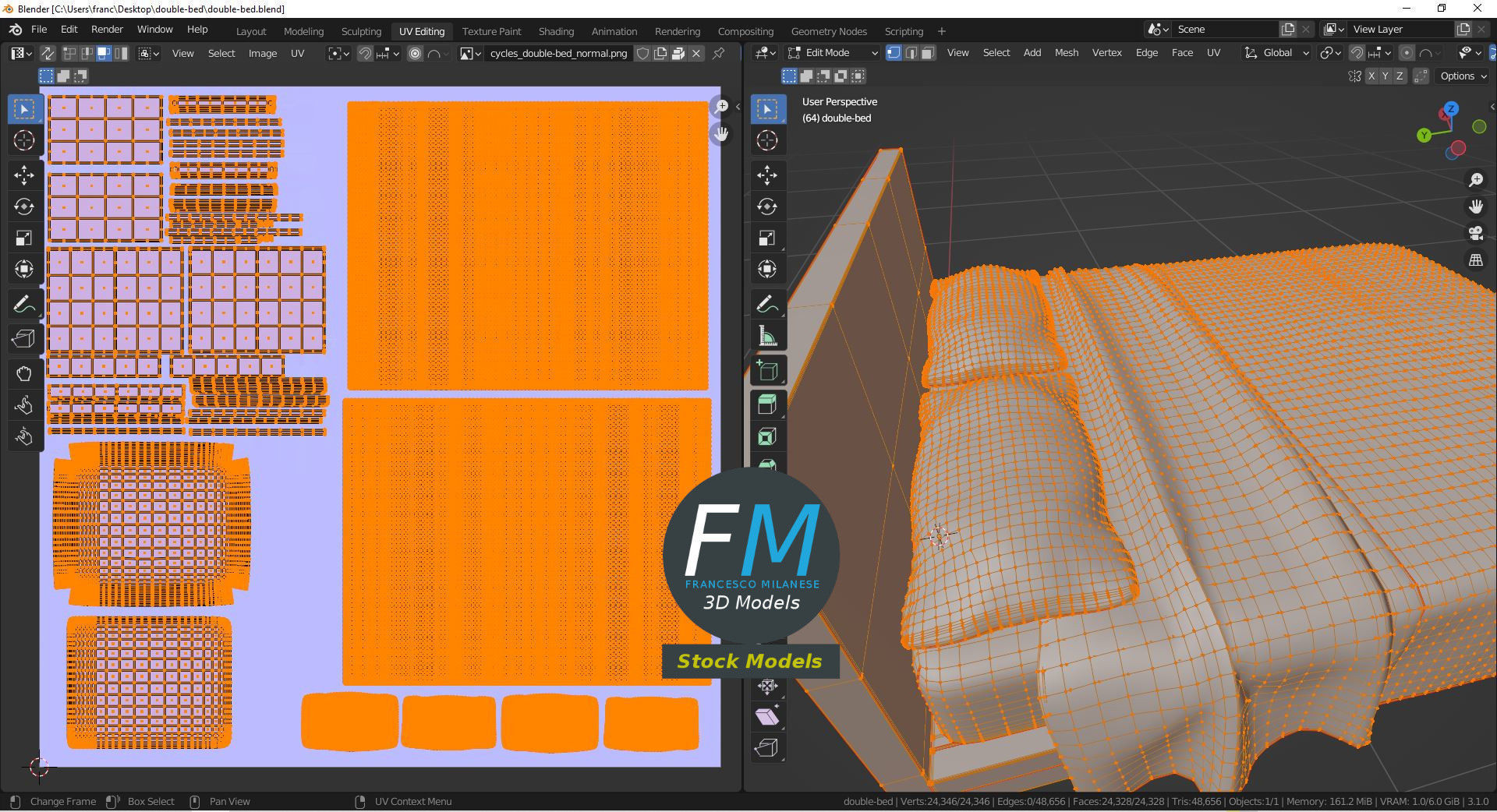 Double bed 3D model_10