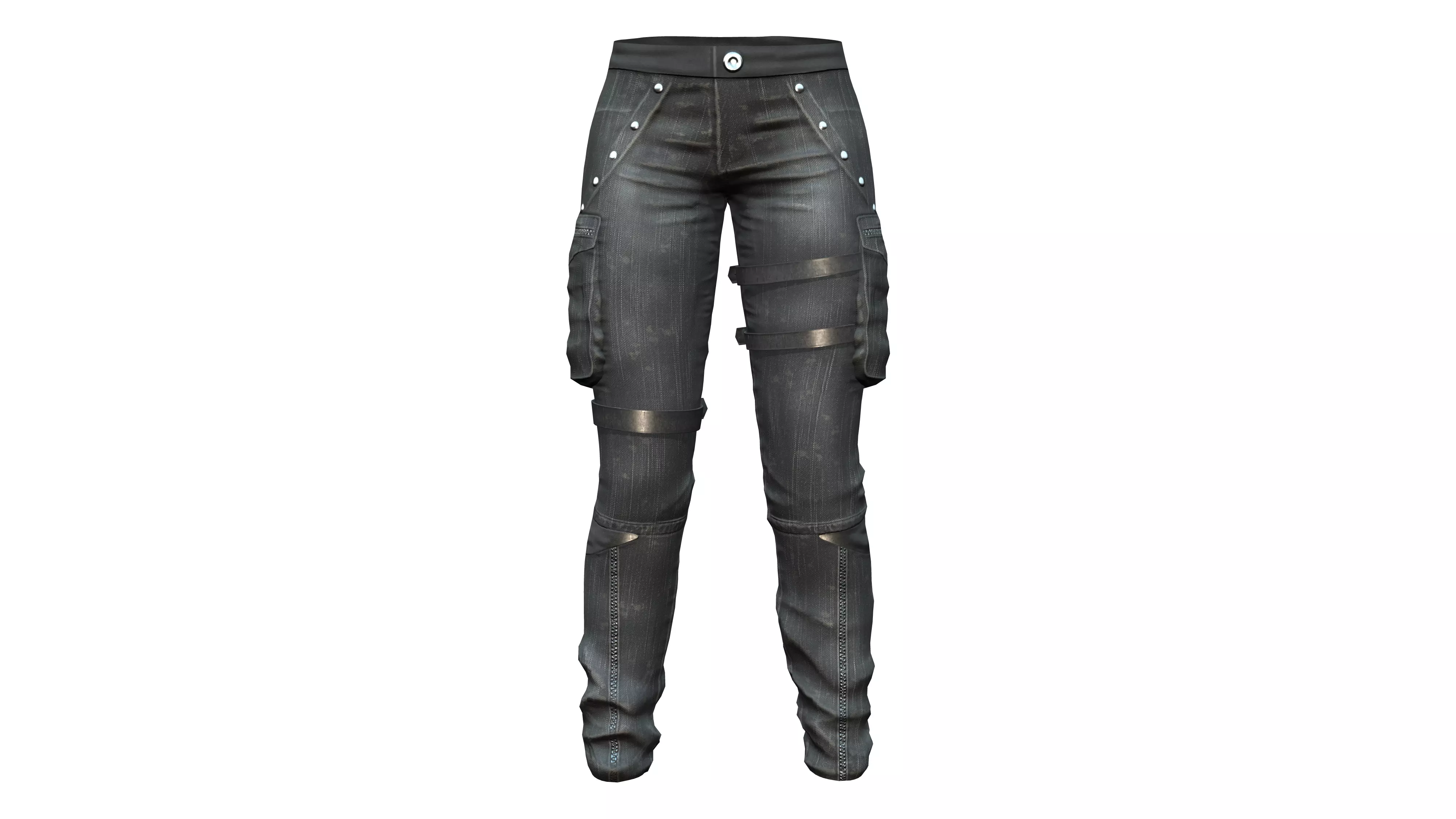 Black Decorated Cargo Pants With Side Pockets Low-poly 3D model