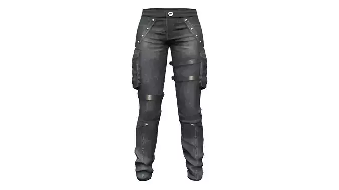 Black Decorated Cargo Pants With Side Pockets