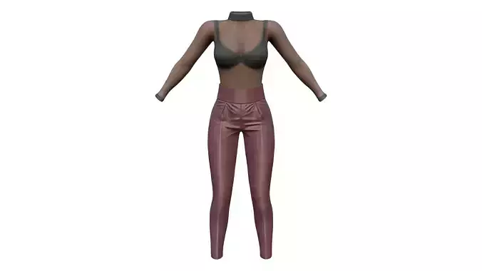 Shiny Maroon Pants and See Through Effect Top Combo