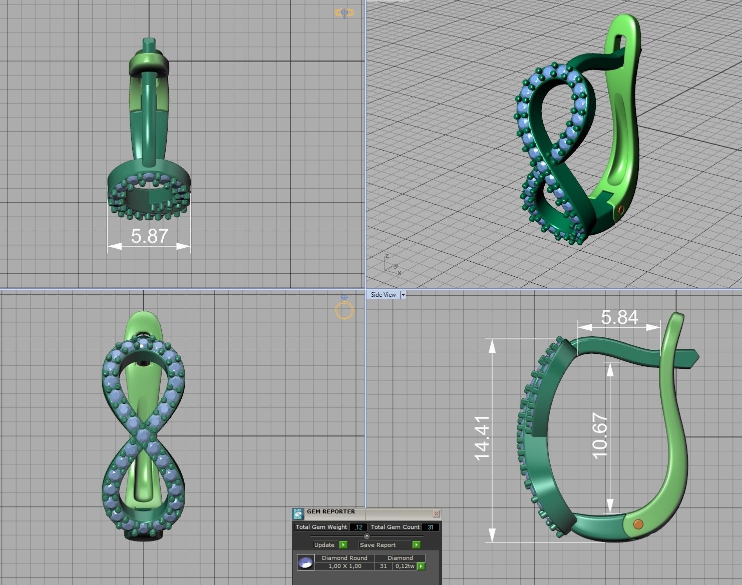 Infinity Diamond Earrings Womens Huggie Earrings 3D print model_13