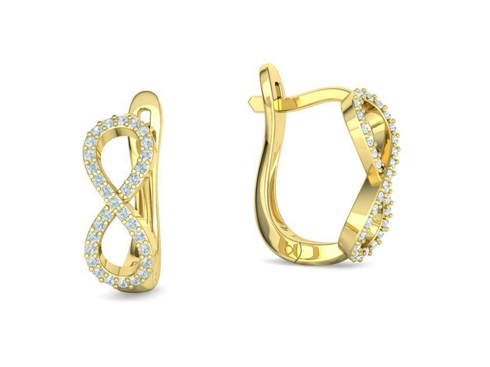 Infinity Diamond Earrings Womens Huggie Earrings 3D print model_8