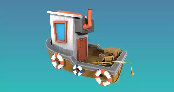 Cartoon style low poly Fishing boat