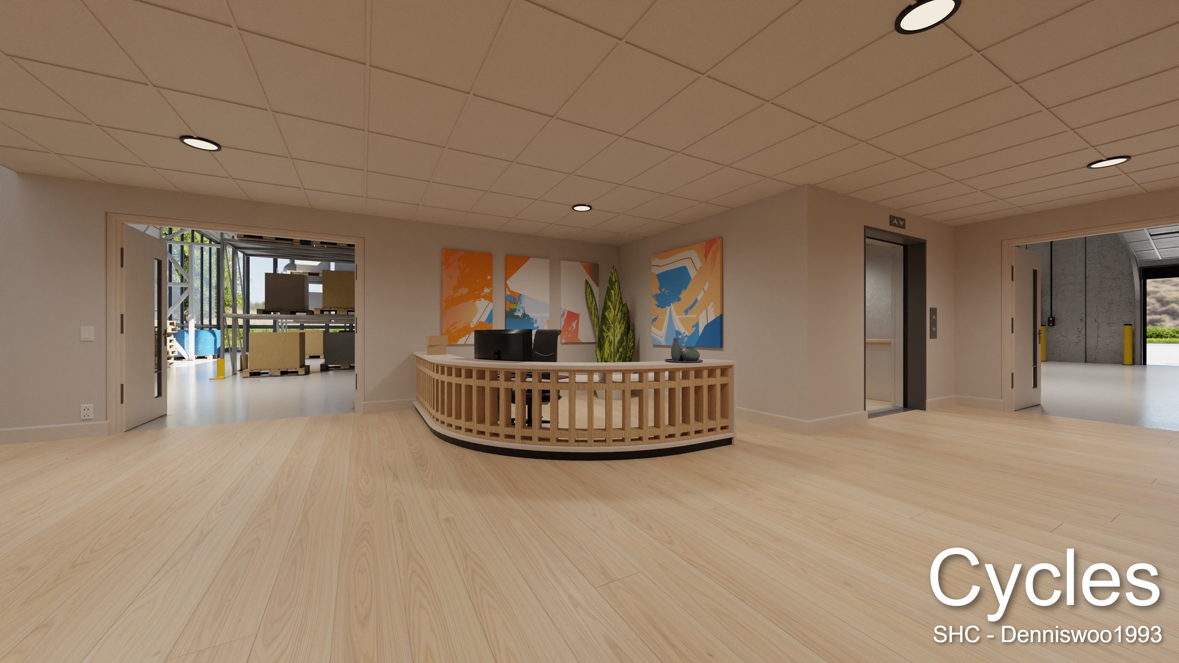 Modern furnished warehouse with office for Blender Low-poly 3D model_20