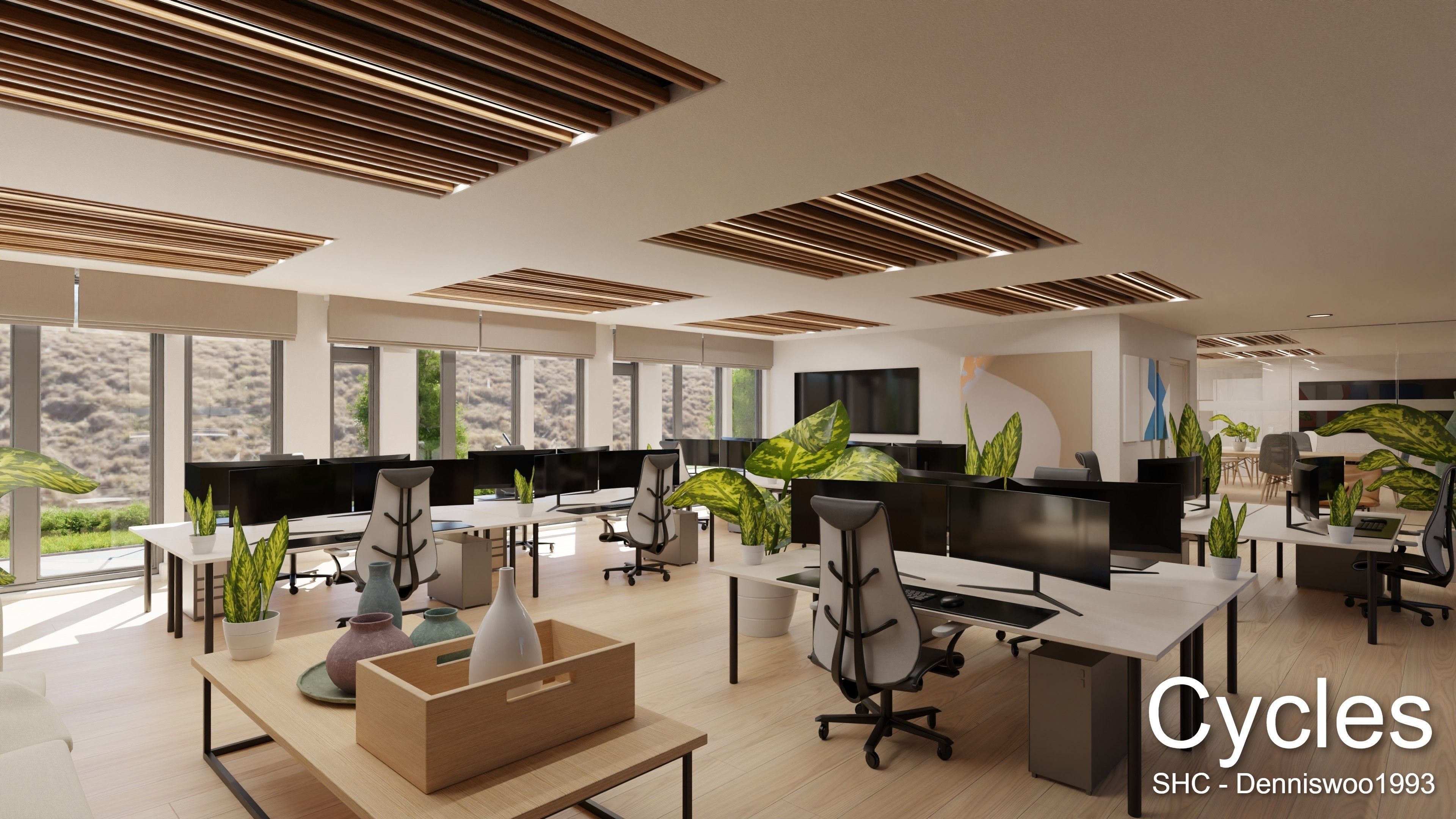 Modern furnished warehouse with office for Blender Low-poly 3D model_4