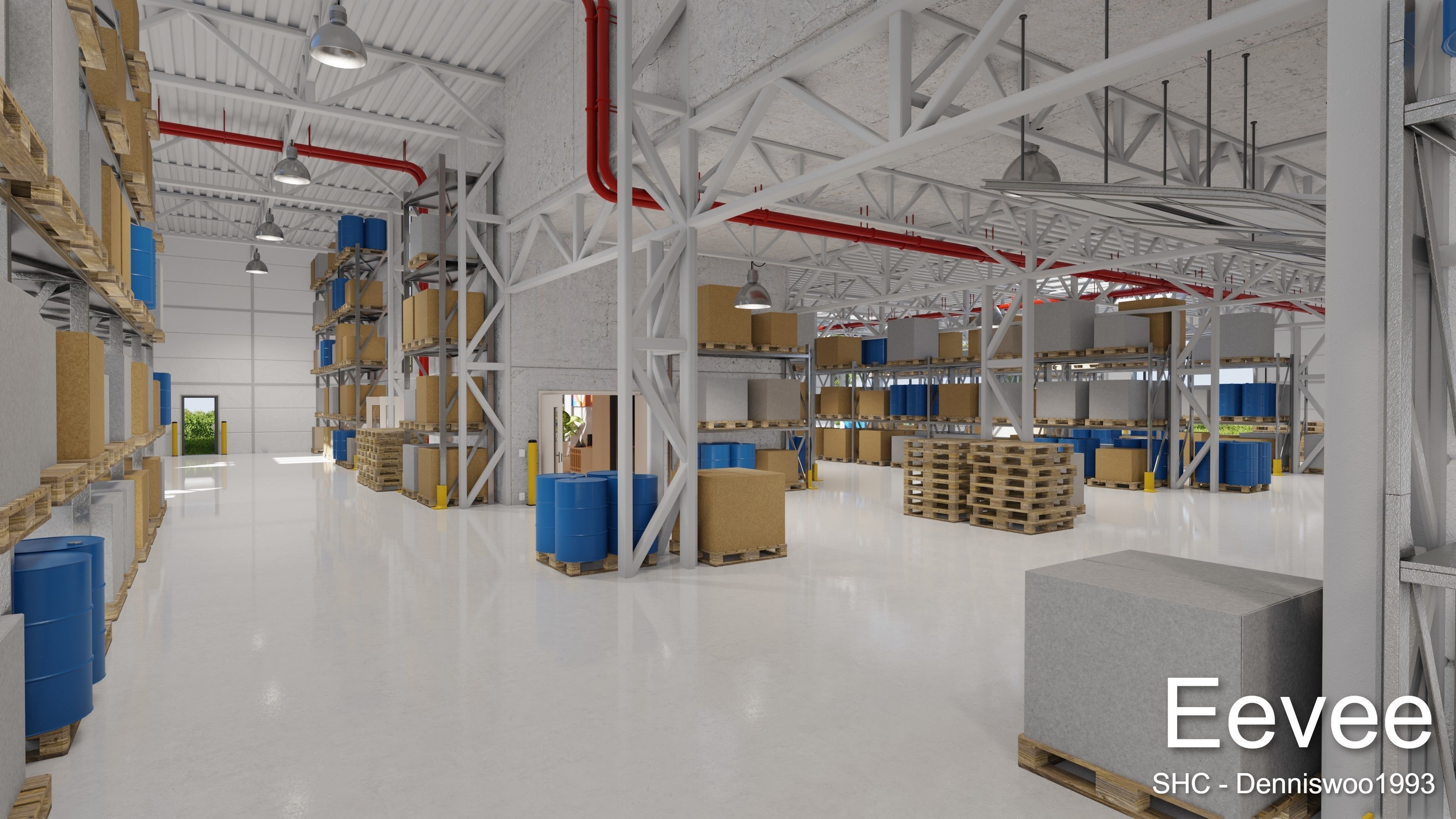 Modern furnished warehouse with office for Blender Low-poly 3D model_26