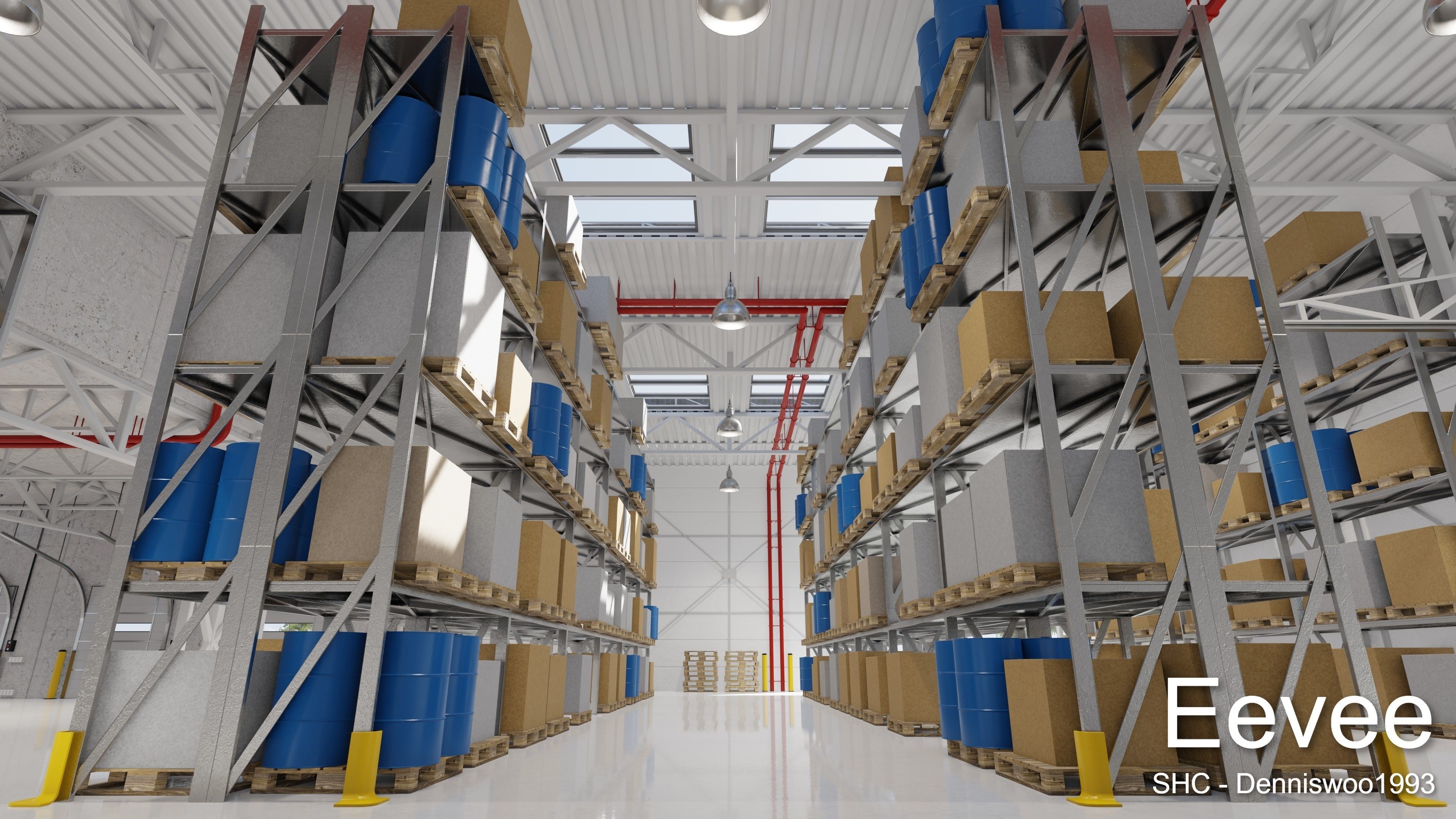 Modern furnished warehouse with office for Blender Low-poly 3D model_31