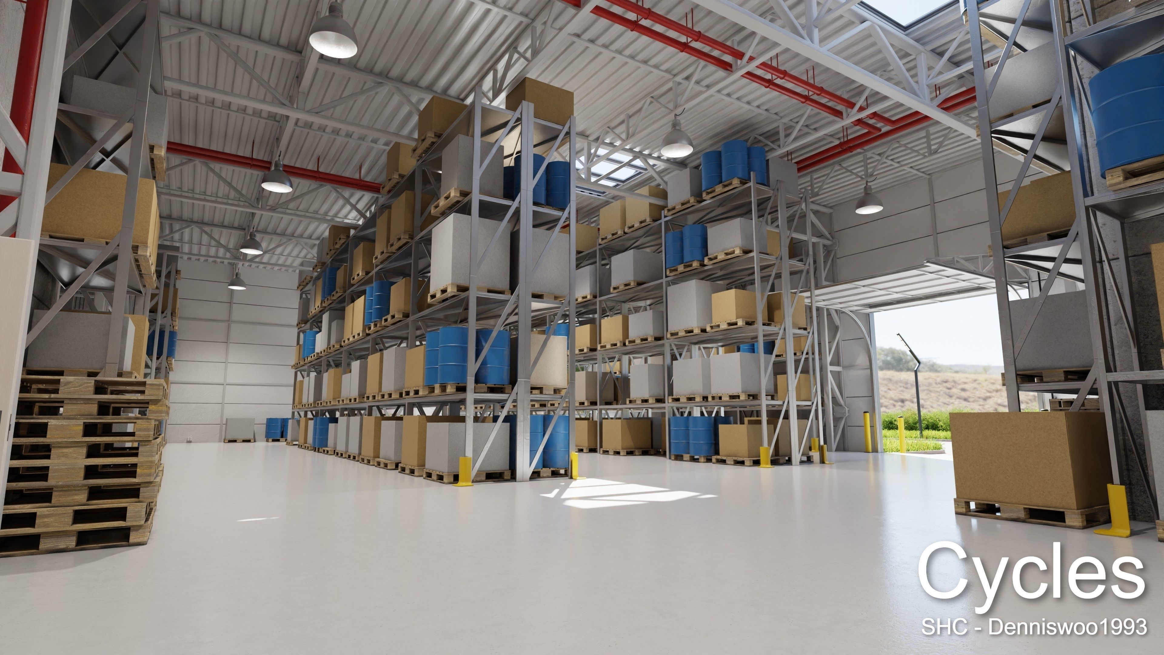 Modern furnished warehouse with office for Blender Low-poly 3D model_3