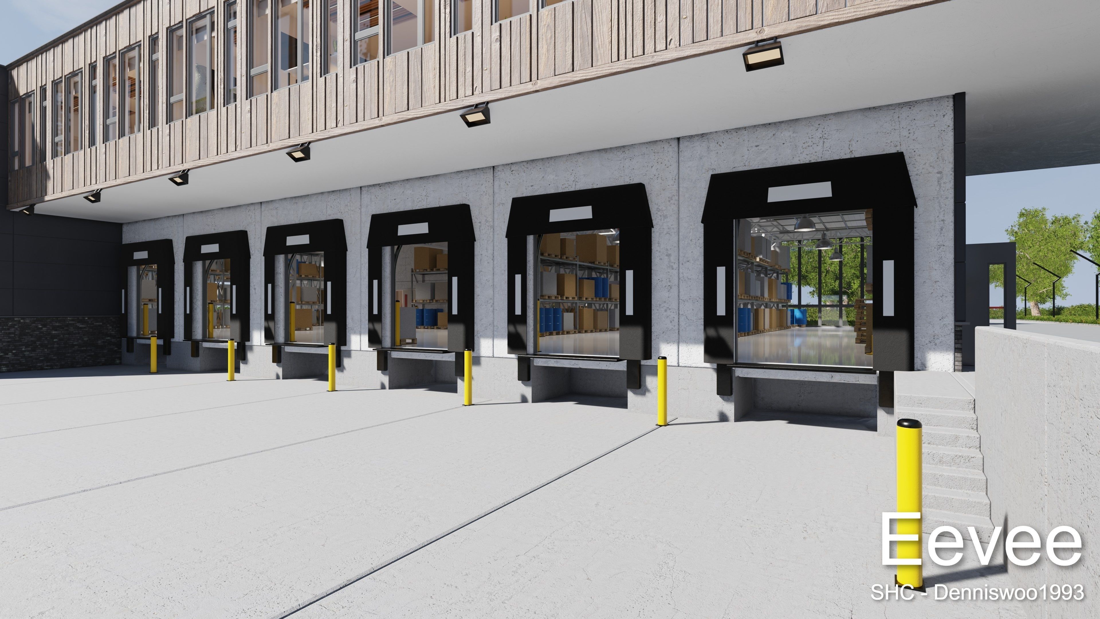 Modern furnished warehouse with office for Blender Low-poly 3D model_33