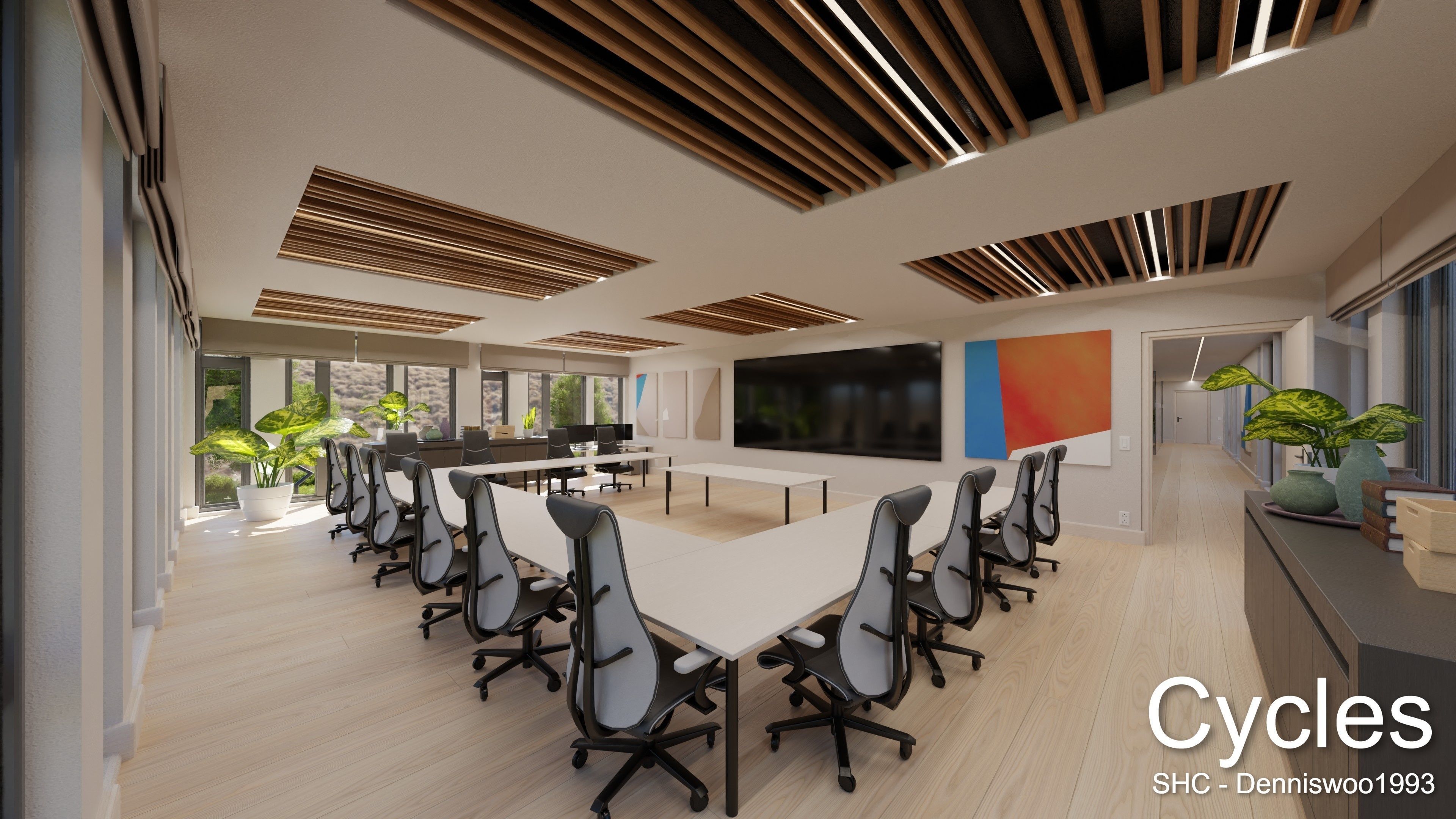 Modern furnished warehouse with office for Blender Low-poly 3D model_13