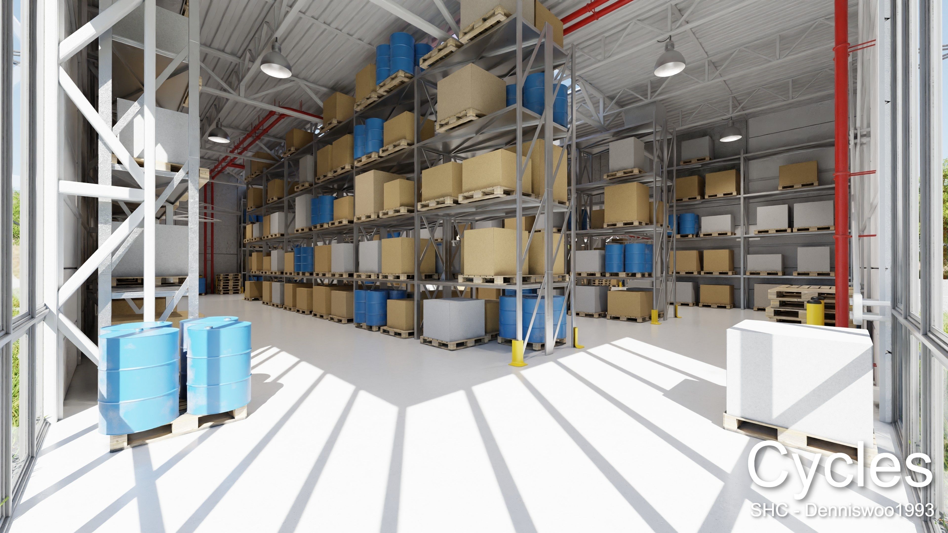 Modern furnished warehouse with office for Blender Low-poly 3D model_8