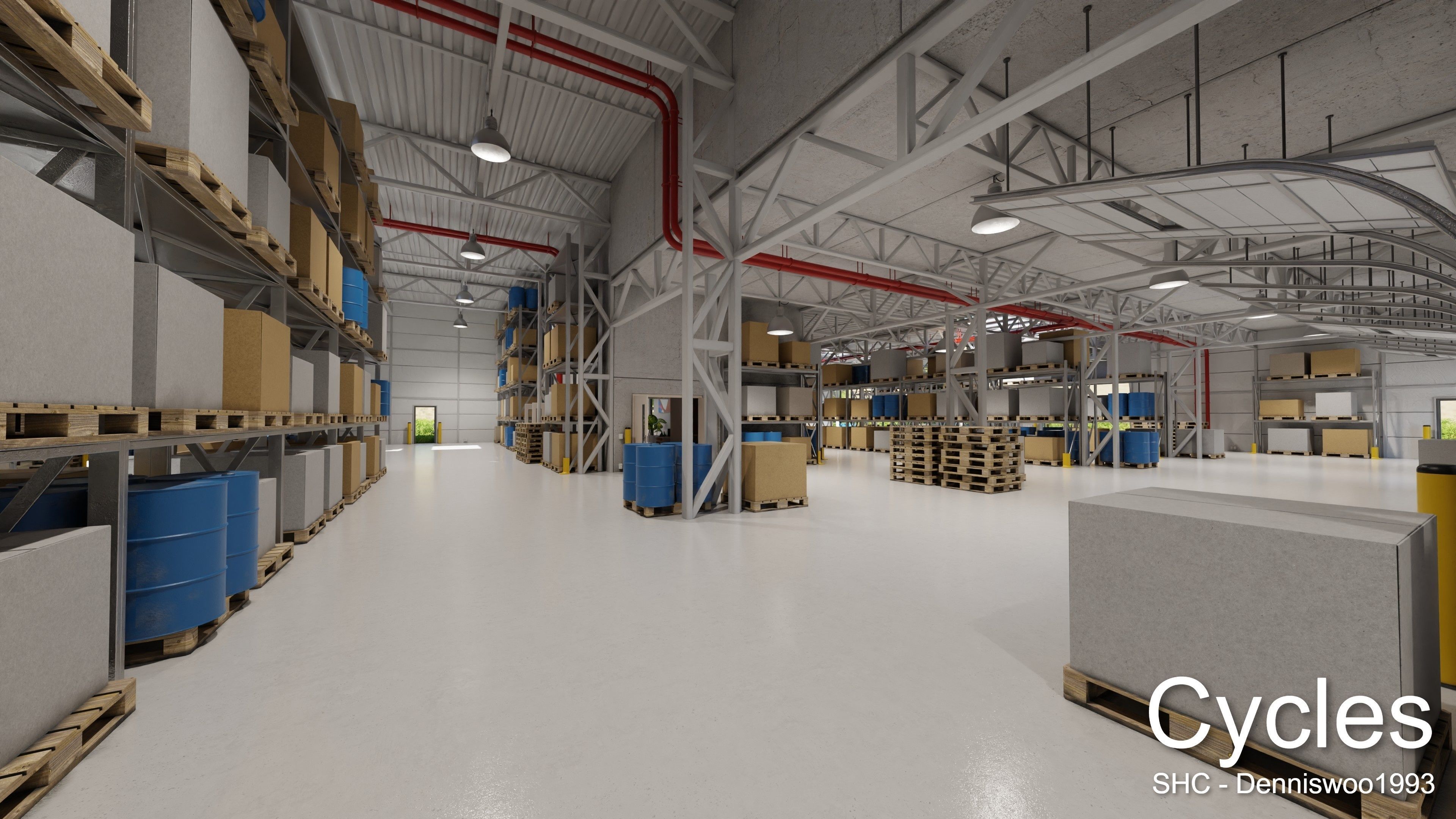 Modern furnished warehouse with office for Blender Low-poly 3D model_15