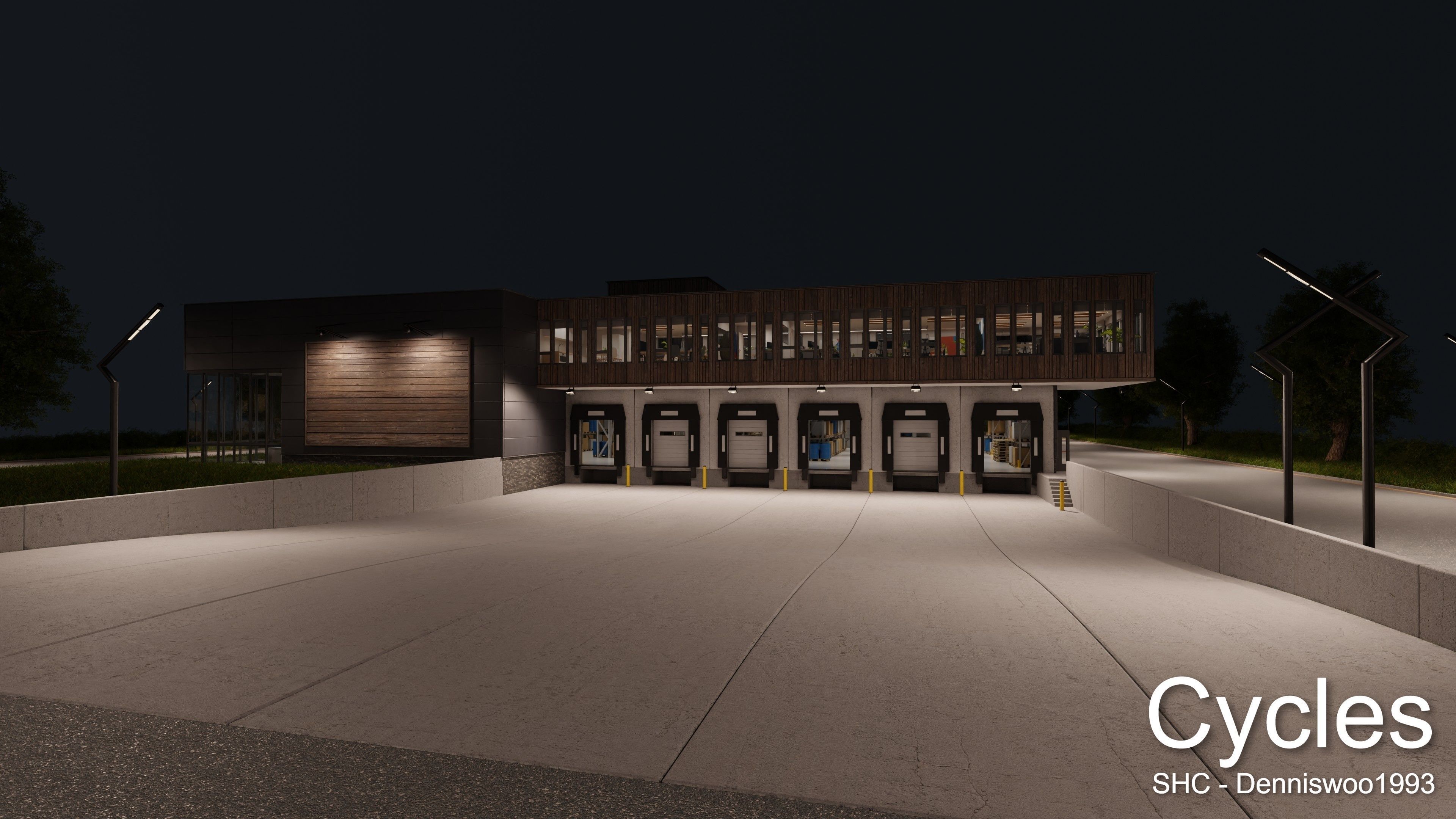 Modern furnished warehouse with office for Blender Low-poly 3D model_17