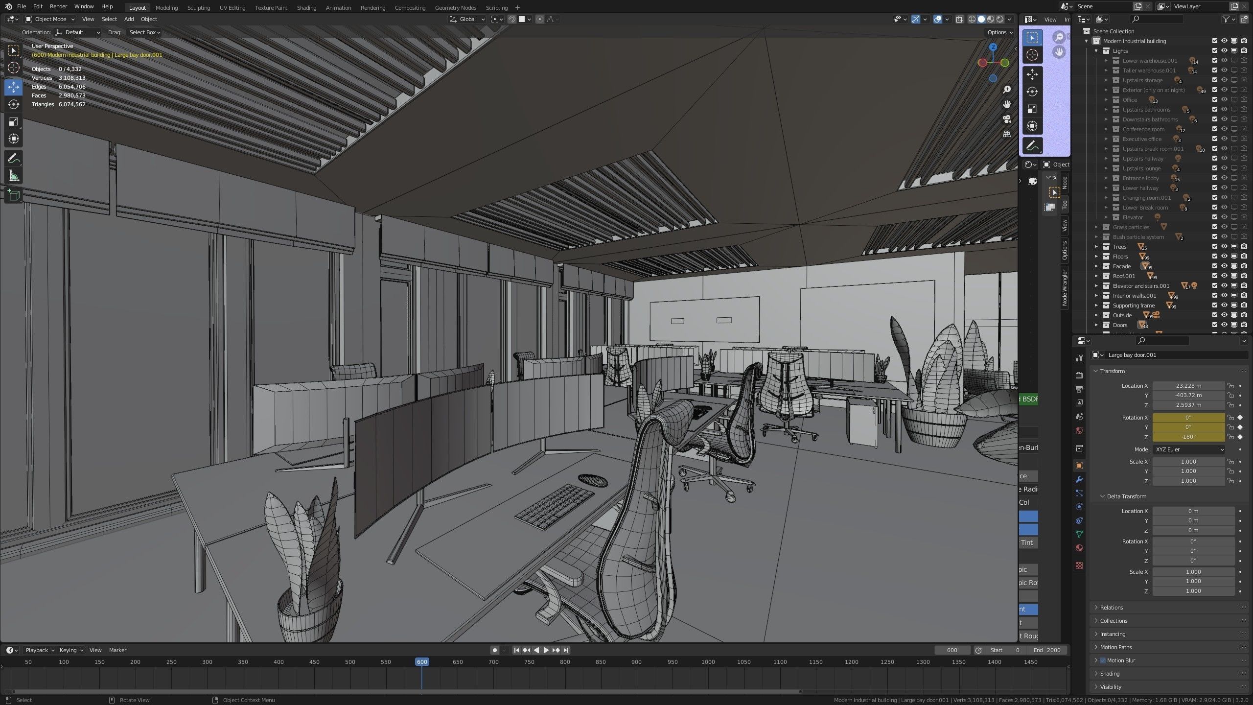 Modern furnished warehouse with office for Blender Low-poly 3D model_35