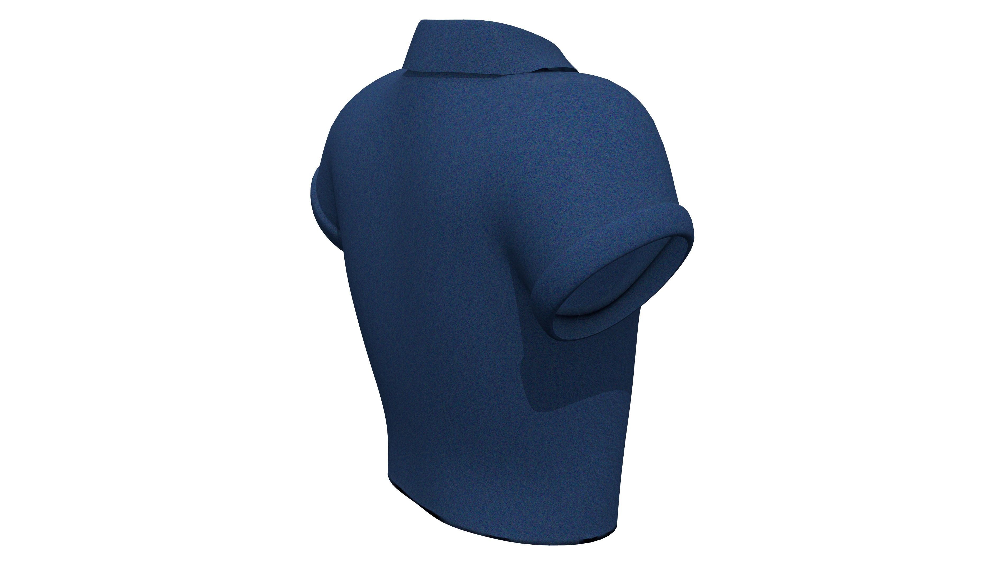 Rolled Short Sleeves Shirt Low-poly 3D model_5