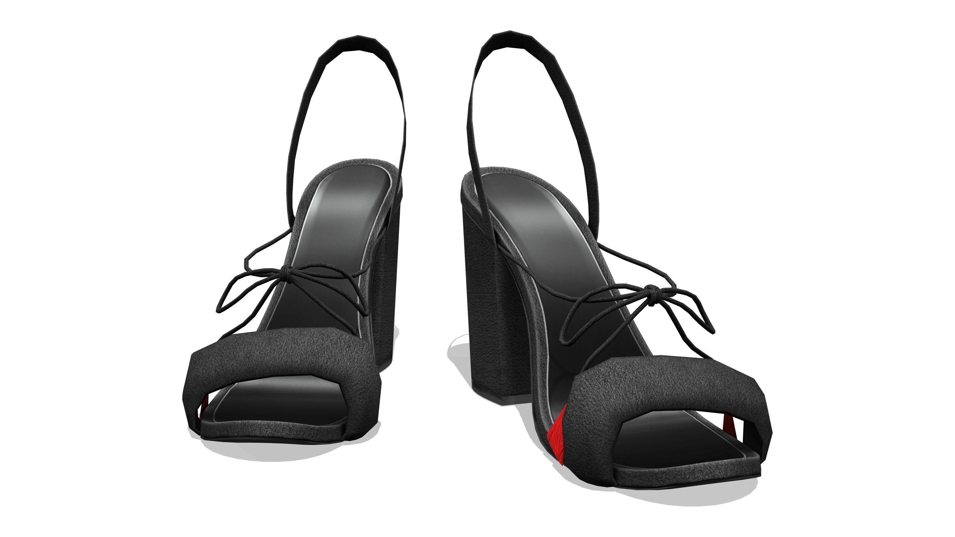 Female Black Suede Heels Low-poly 3D model_2