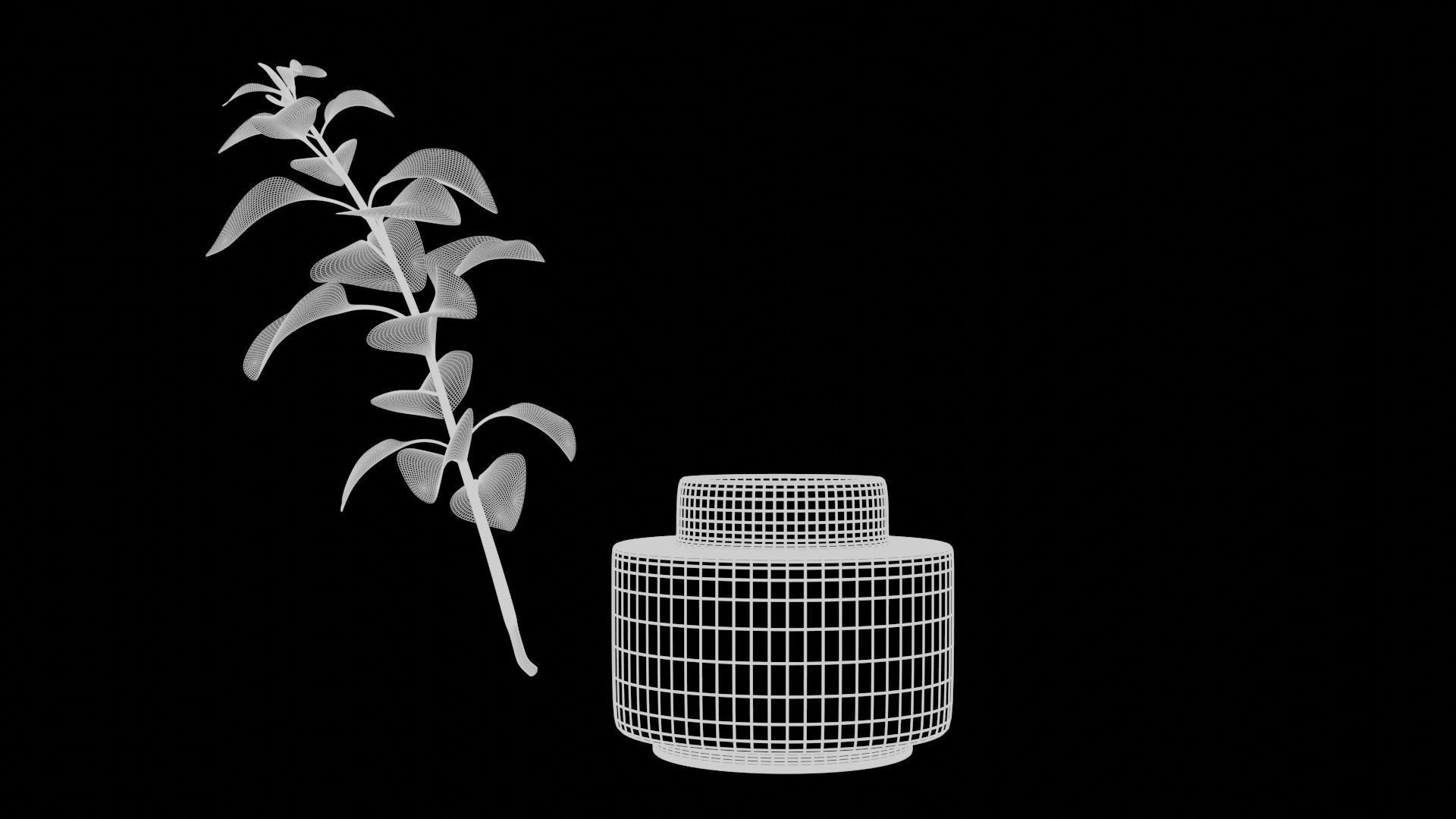 Modern Table with plants and decorative clock and swan statue Low-poly 3D model_34