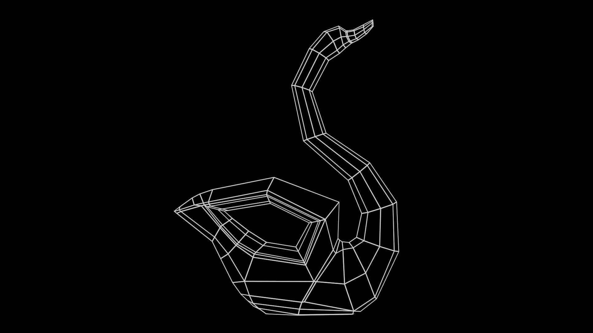 Modern Table with plants and decorative clock and swan statue Low-poly 3D model_27