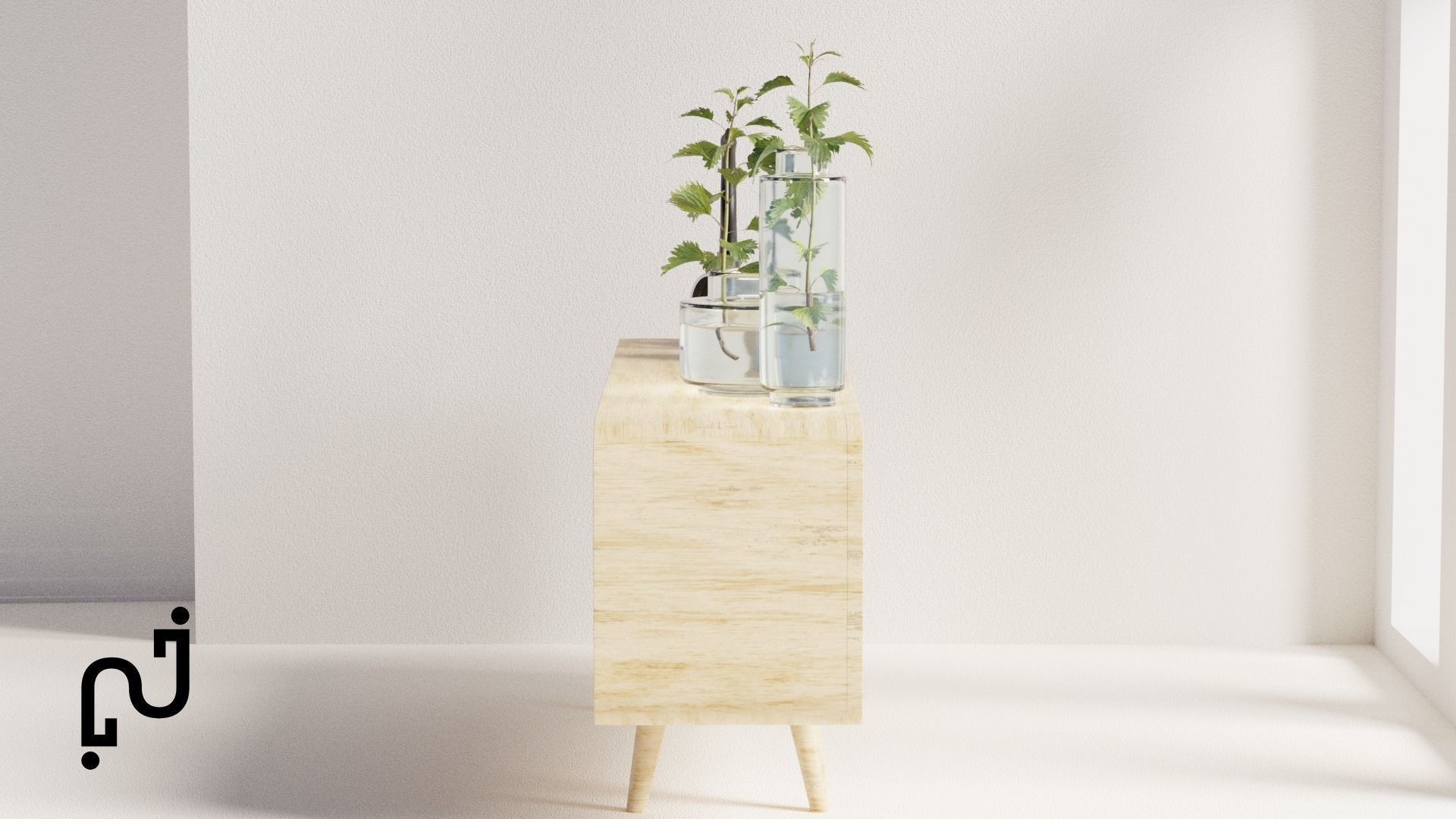 Modern Table with plants and decorative clock and swan statue Low-poly 3D model_8