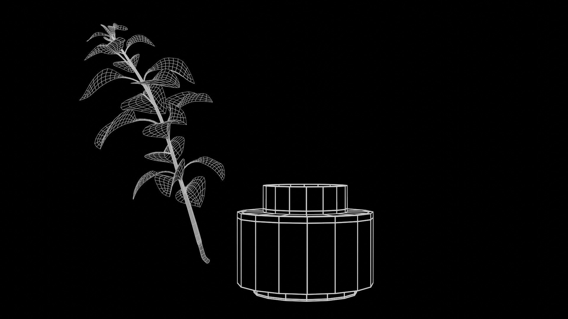 Modern Table with plants and decorative clock and swan statue Low-poly 3D model_33