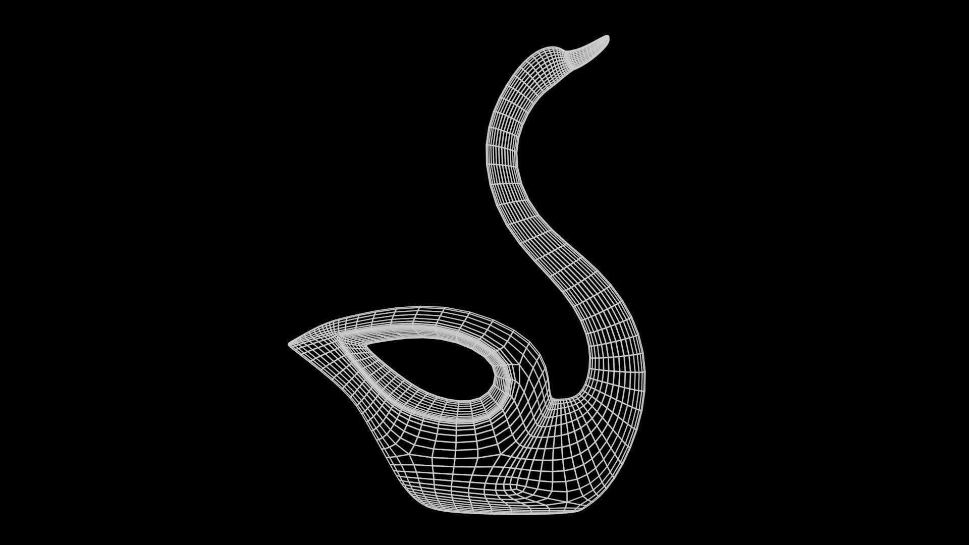 Modern Table with plants and decorative clock and swan statue Low-poly 3D model_28