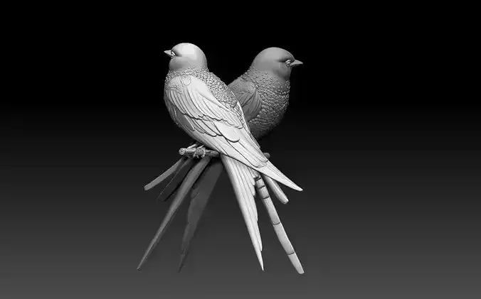 swallow two birds perched on branch 3D print model