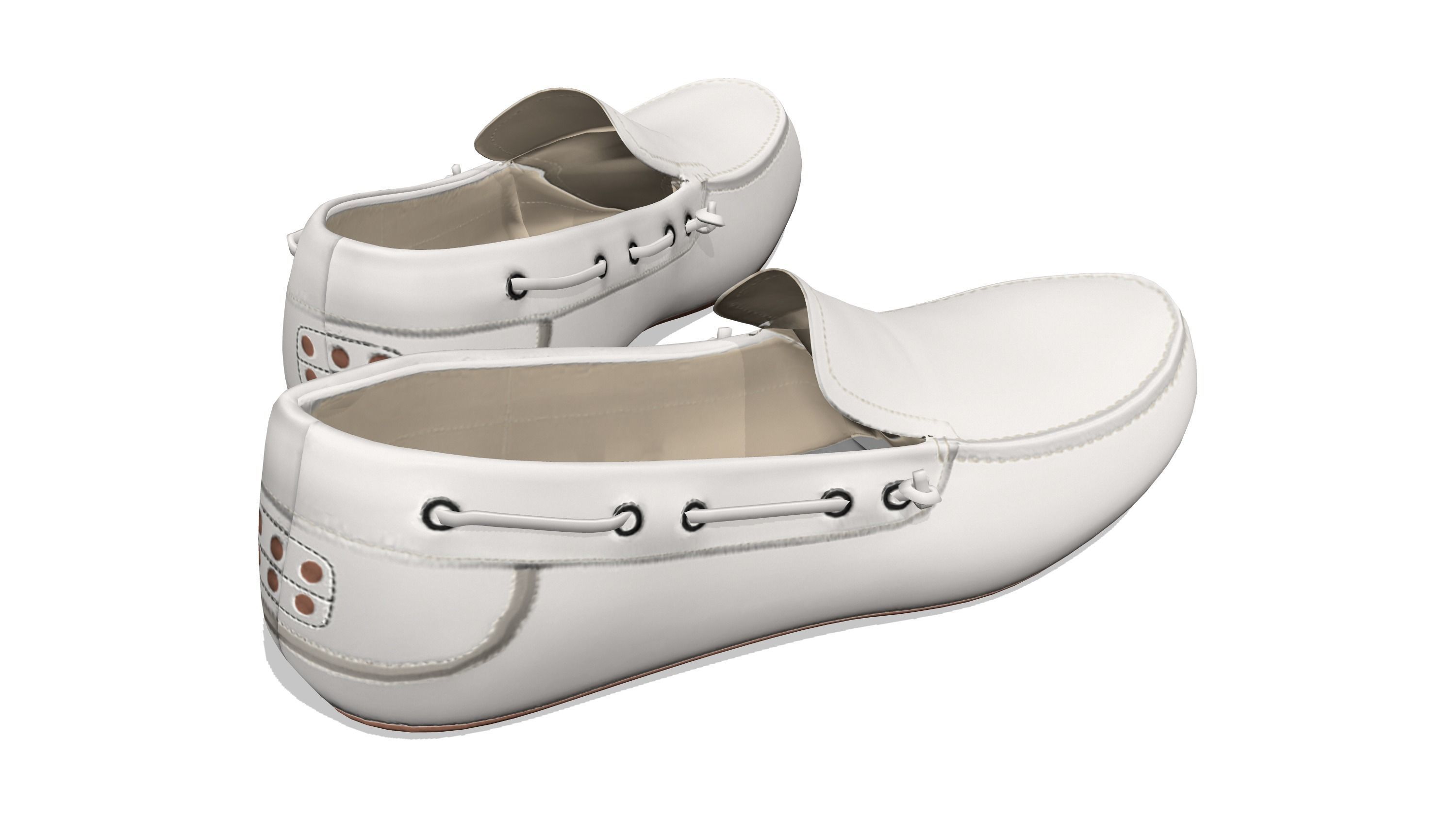 Men White Loafers Low-poly 3D model_4
