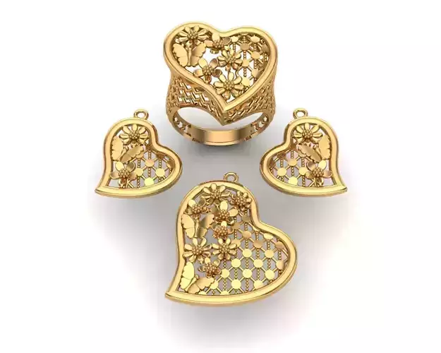 Jewelry heart shaped gold ring set 3D print model