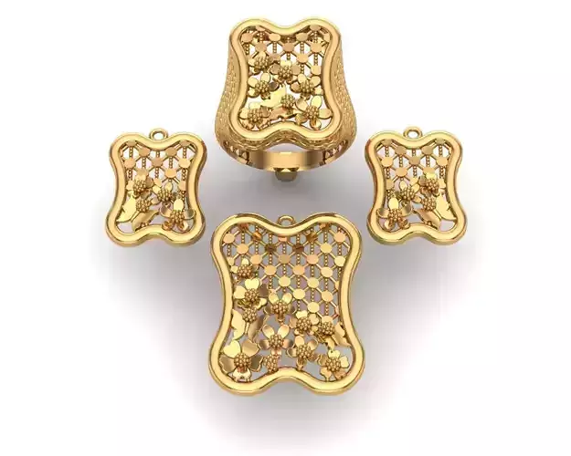Jewelry gold plated pendant set 3D print model