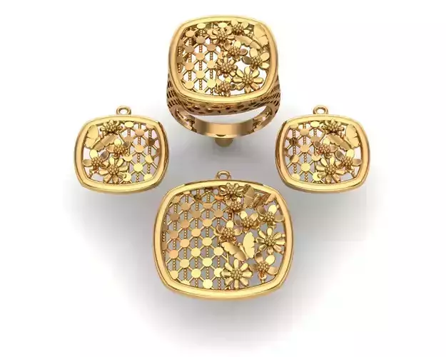 Jewelry beehive ring set gold 3D print model