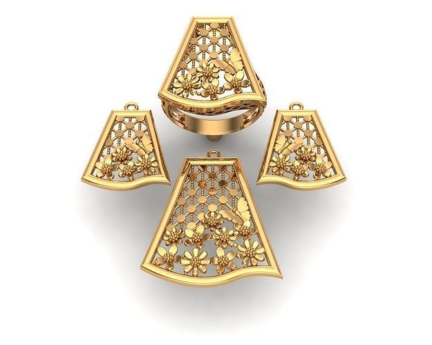 jewelry gold plated set of earrings and pendants 3D print model