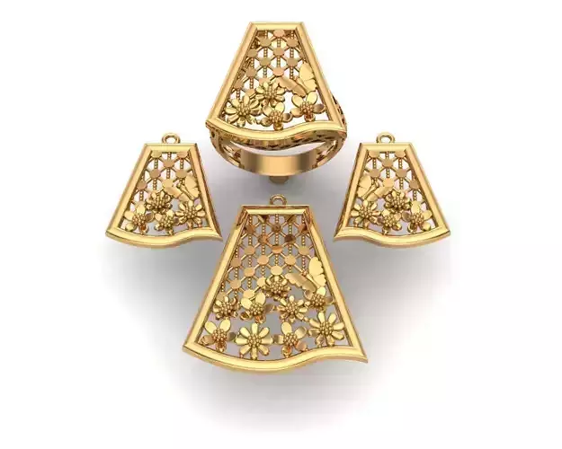 jewelry gold plated set of earrings and pendants 3D print model