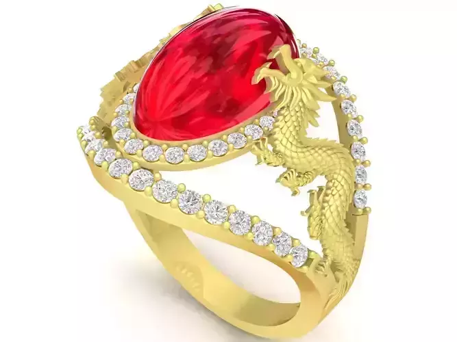 fengshui lucky dragon and phoneix oval ruby men ring 3410 3D print model