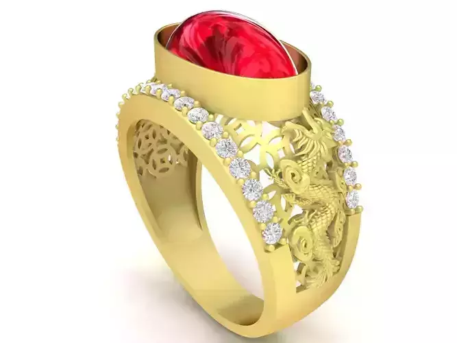 lucky dragon and phoneix oval ruby men ring 3411