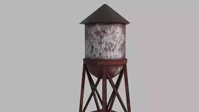 3D Low poly game asset Water tower with PBR Texture