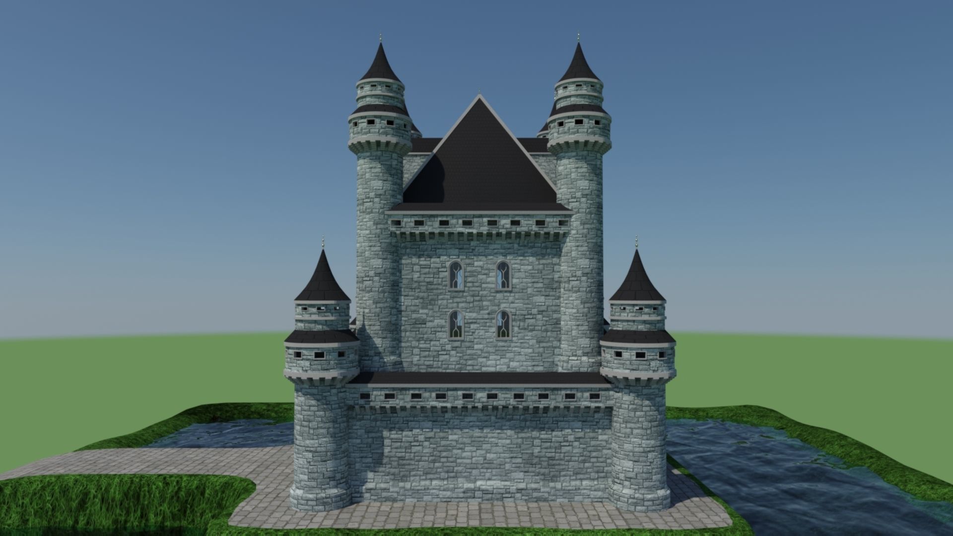 Castle in middle of grass 3D model_5