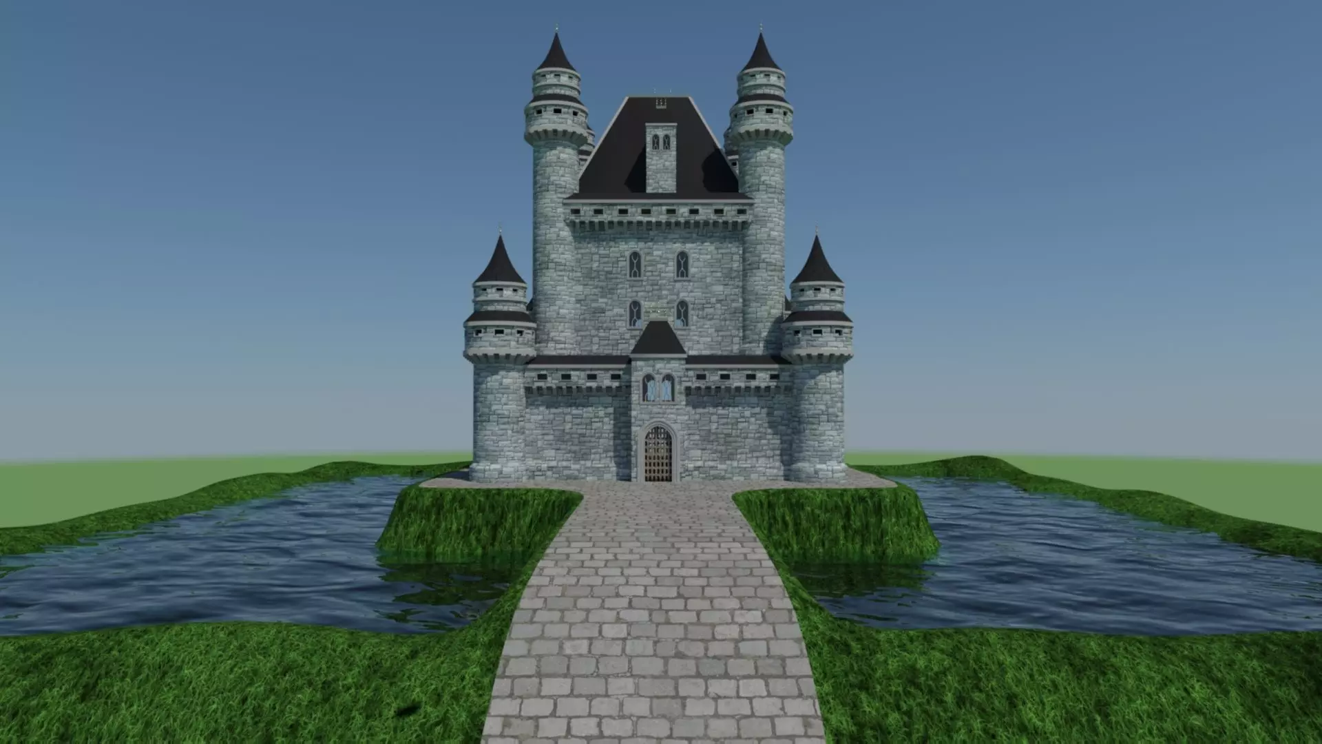 Castle in middle of grass 3D model_0