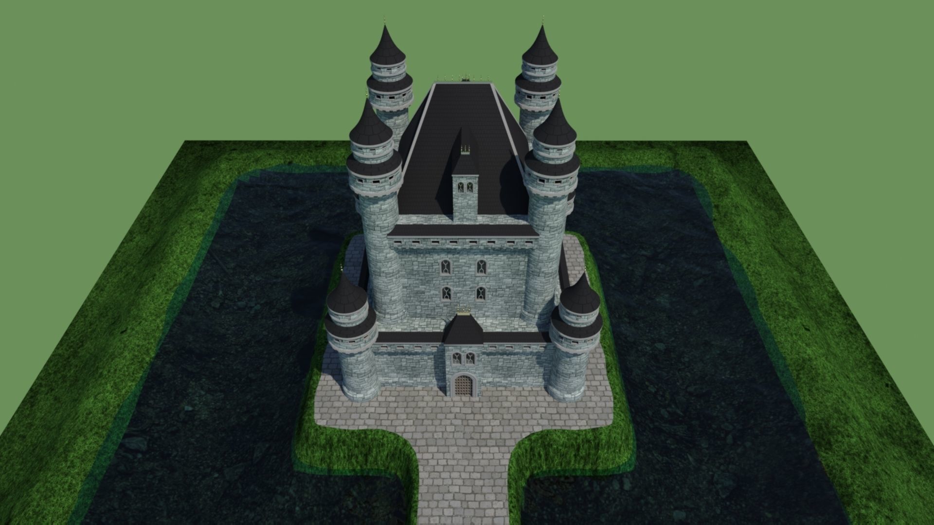 Castle in middle of grass 3D model_8