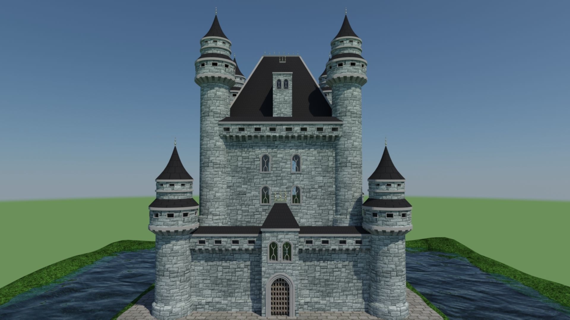 Castle in middle of grass 3D model_3