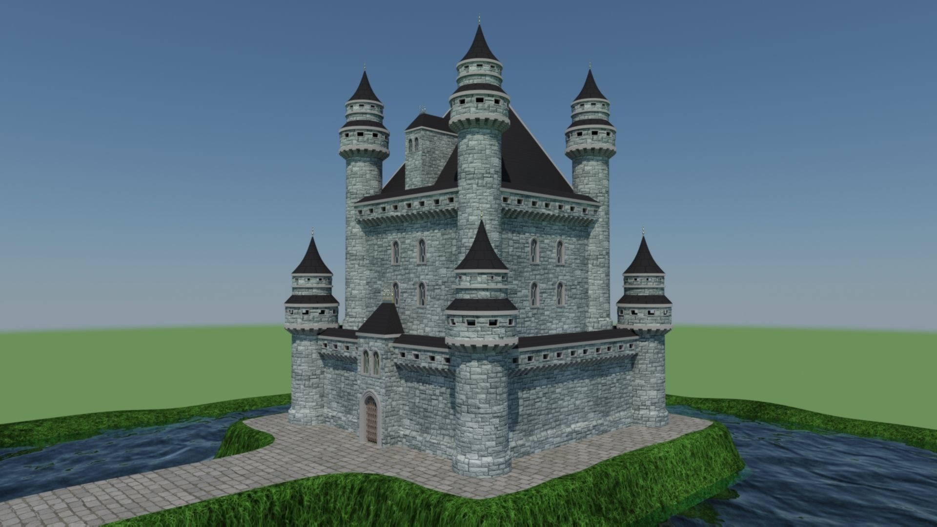 Castle in middle of grass 3D model_4