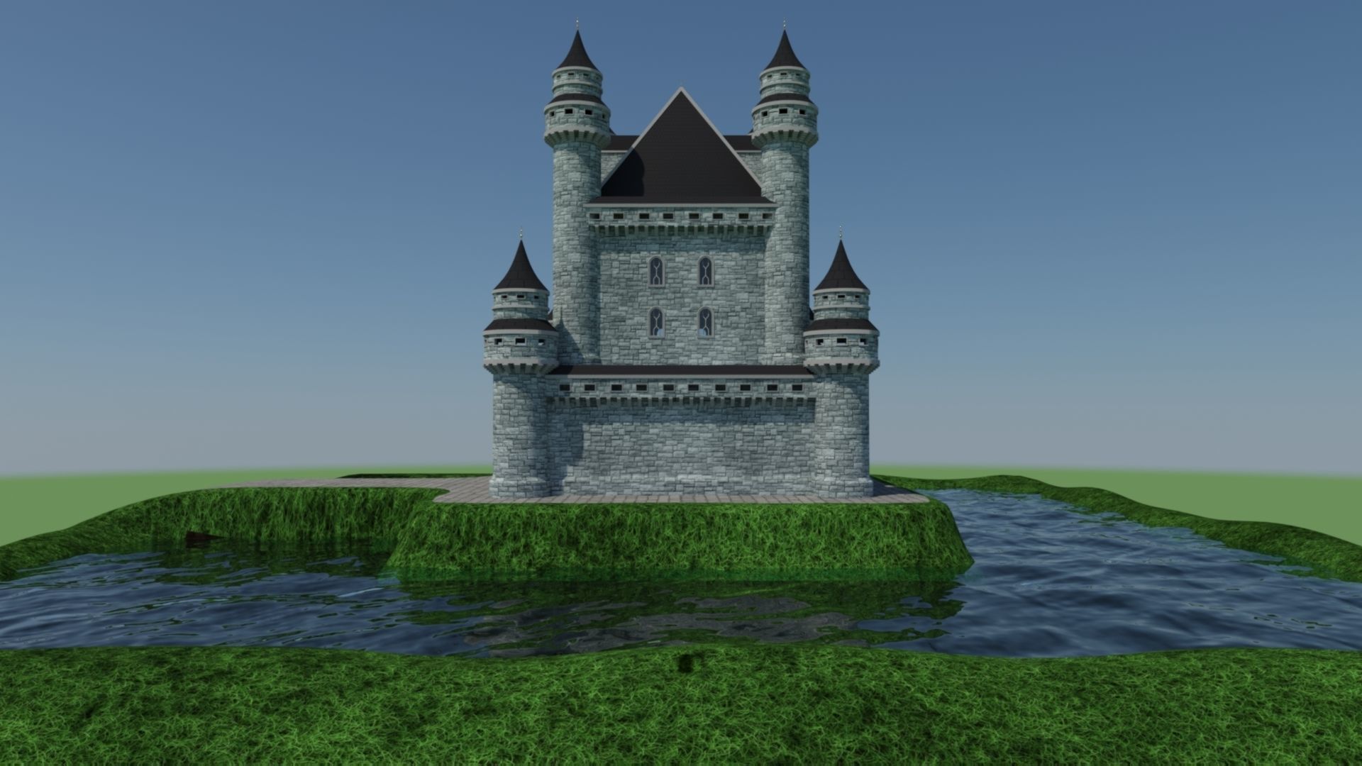 Castle in middle of grass 3D model_2
