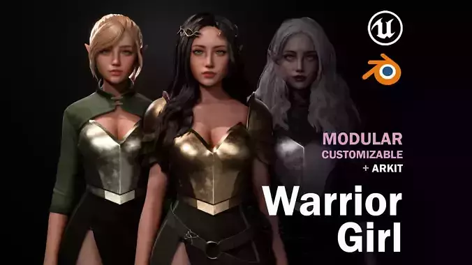 Warrior Girl -  Modular Game-Ready Low-poly 3D model