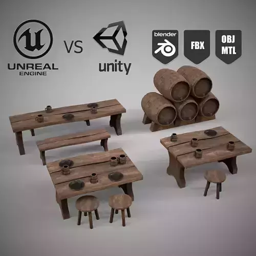 Set for creating a beer bar Low-poly 3D model